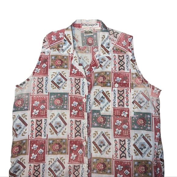 Vintage Pearl River Floral Button Down Sleeveless Collared Grandma Top Prairie - Picture 6 of 11